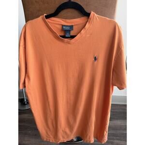 Polo Ralph Lauren V Neck T Shirt Men’s Large Orange Pony Logo Short Sleeve